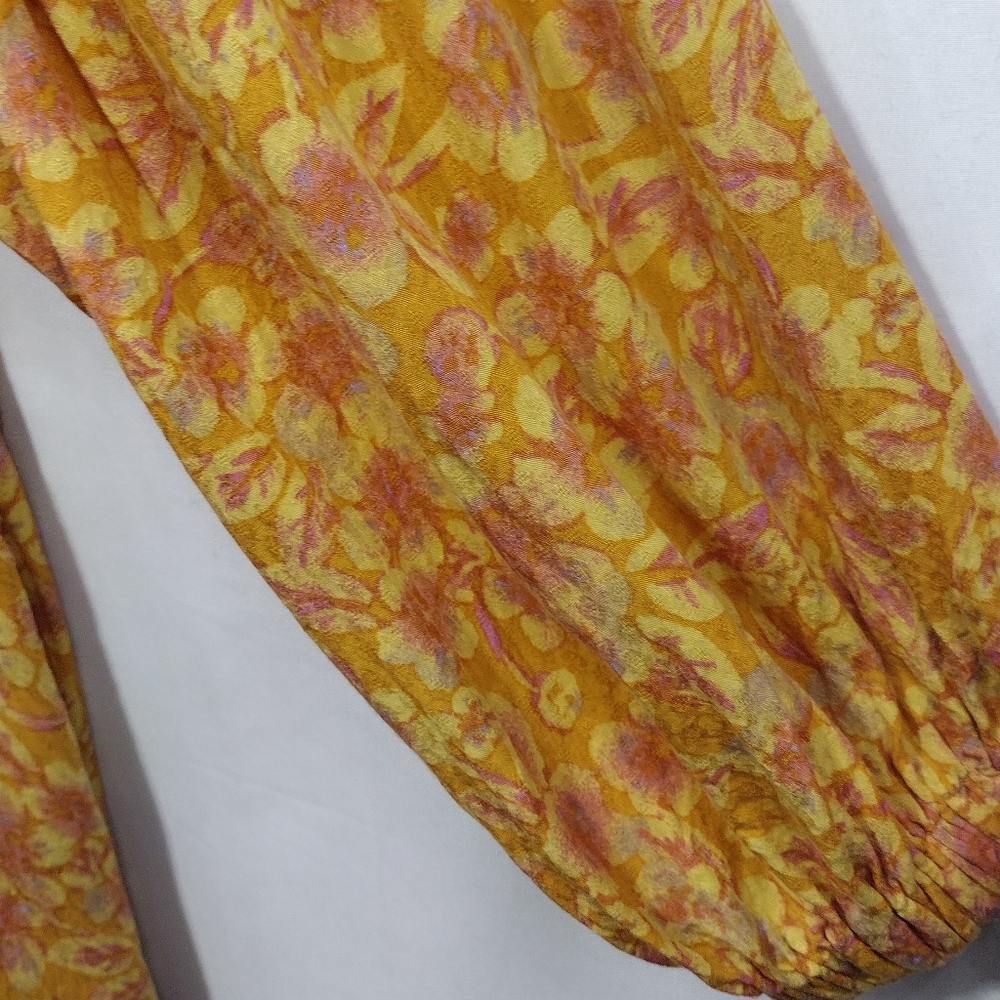 Free People Jael Mini Dress Women's M Yellow Floral Artsy Cottagecore Peasant - Picture 6 of 13